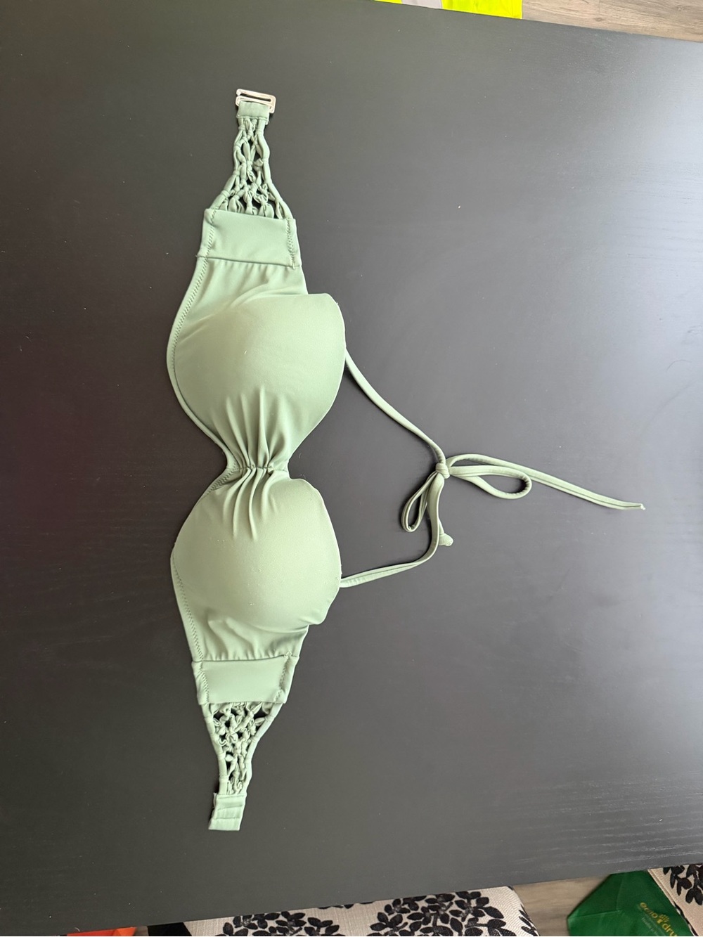 Size D Women's Sage Green Macramé Strap Bikini Top